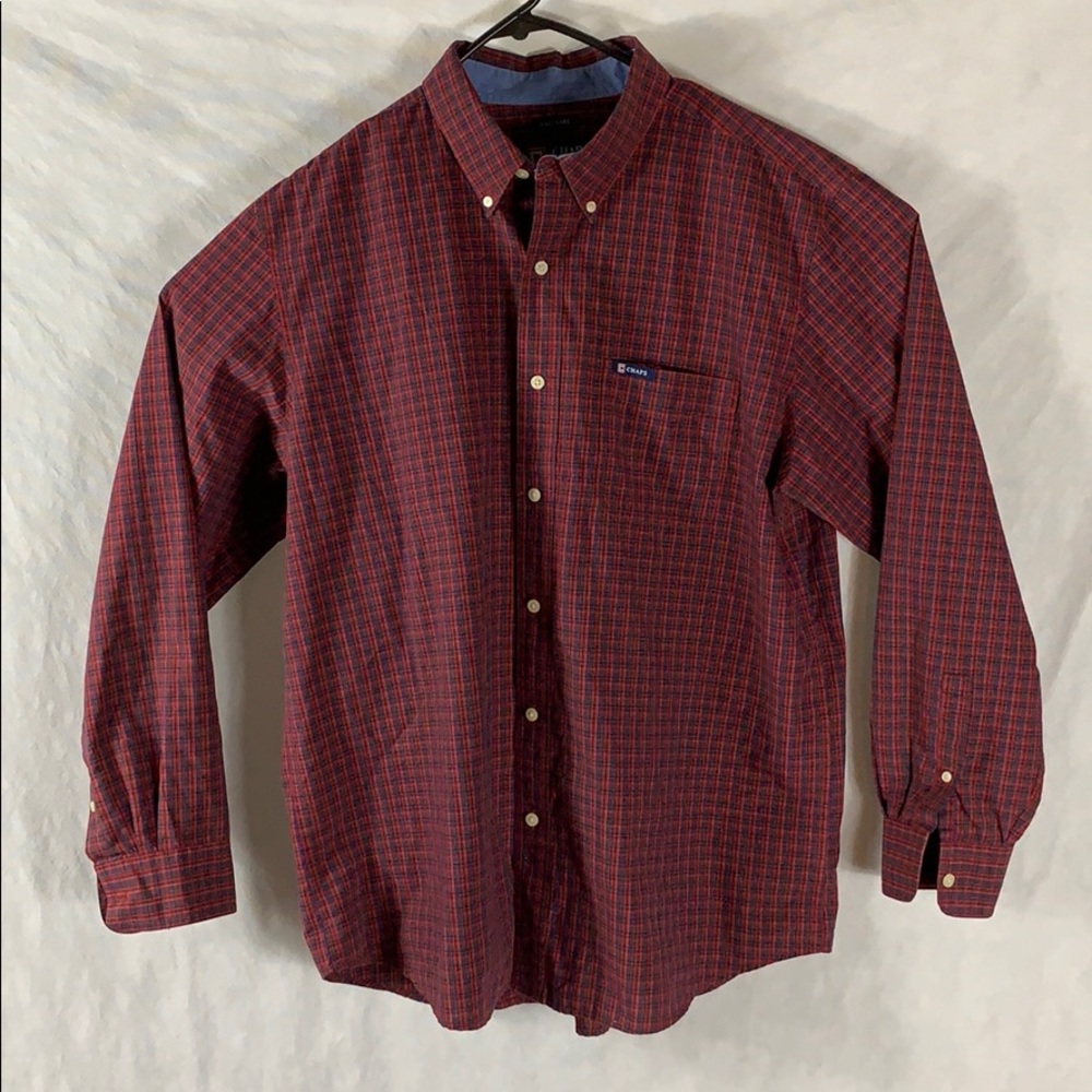 Chaps Easy Care Red Plaid Button Up Mens XL